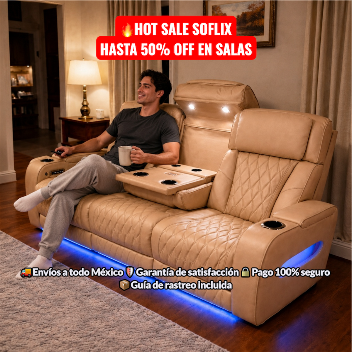 SOFLIX MÉXICO® MONTECARLO — El sofá que convierte tu sala en cine premium desde el primer día.