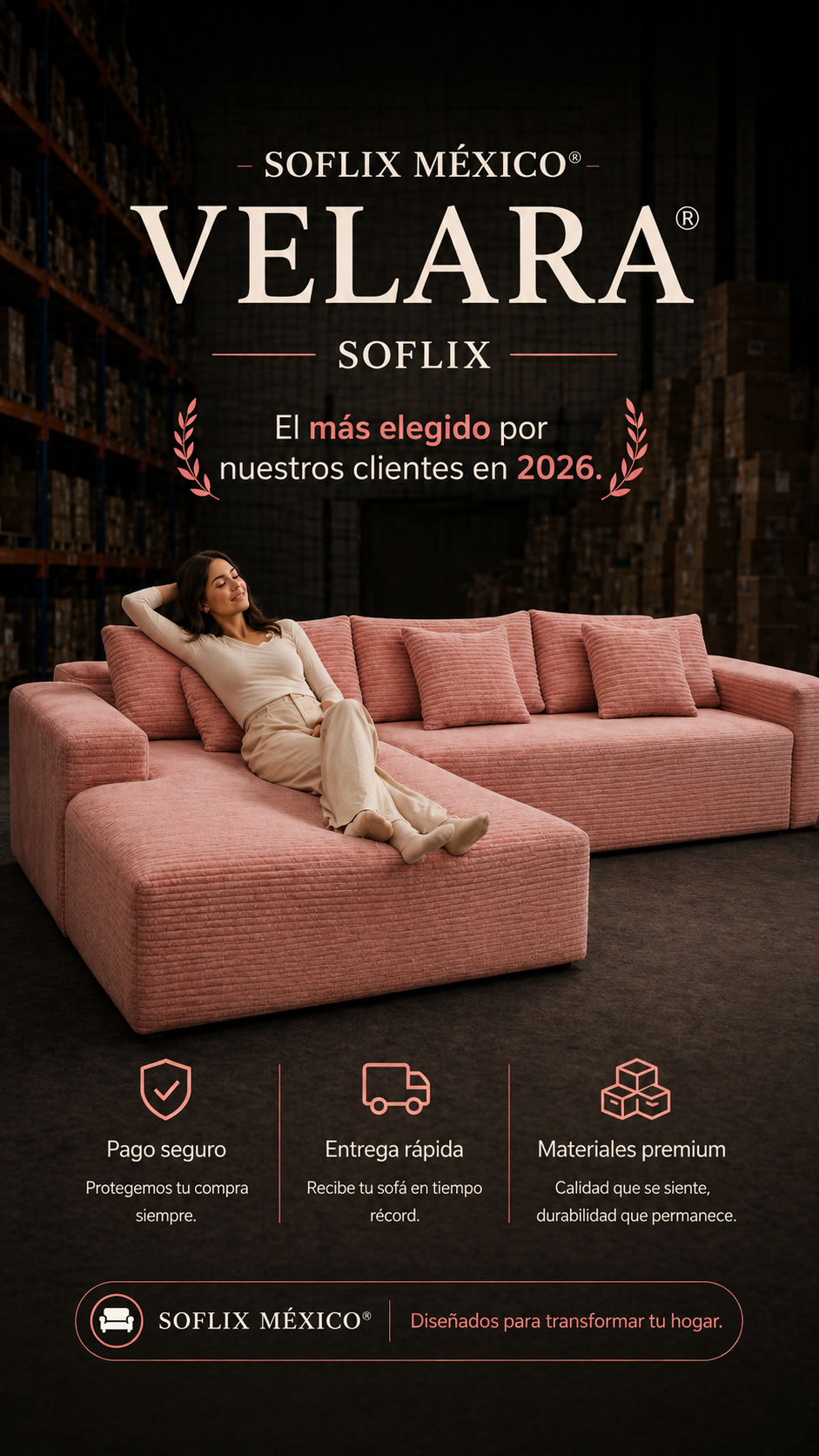 SOFLIXMÉXICO® VELARA — Uno de los sofás más vendidos del 2026.